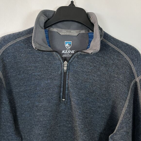 Kuhl Chianti Fleece 1/4 Zip Pullover Medium Poly Wool Blend Navy Blue Gorpcore - Picture 1 of 10